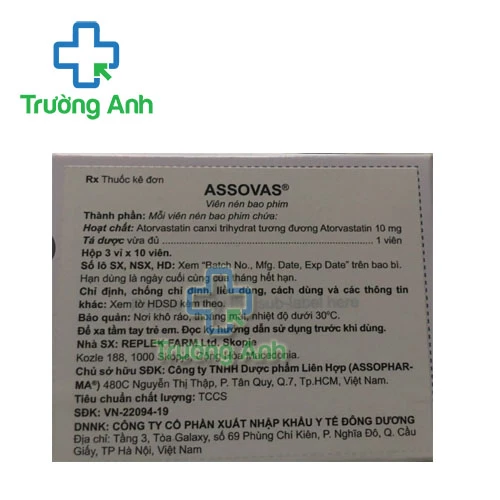 Assovas 10mg Replek Farm - Thuốc trị tăng Cholesterol máu