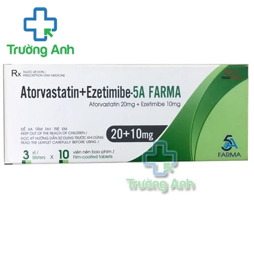 Atorvastatin + Ezetimibe- 5A Farma 20+10mg - Trị tăng Cholesterol
