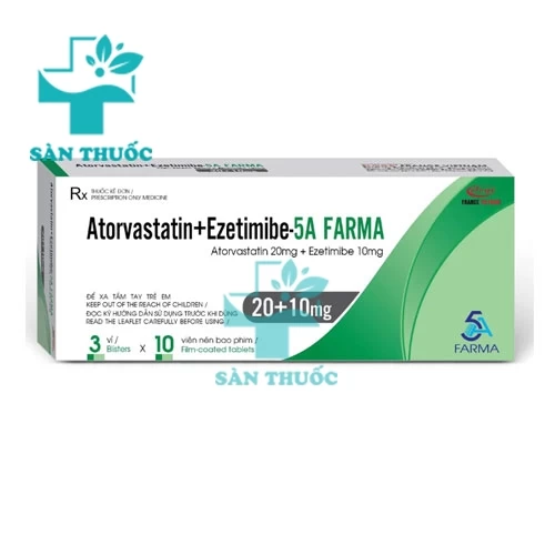 Atorvastatin + Ezetimibe-5A Farma 10+10 mg - Trị tăng cholesterol