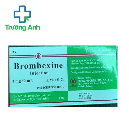 Bromhexine injection 2mg Siu Guan - Thuốc giảm tiết dịch phế quản