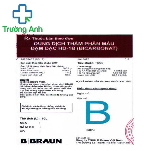 Dung dịch thẩm phân máu đậm đặc HD - 1B (Bicarbonat) của B. Braun