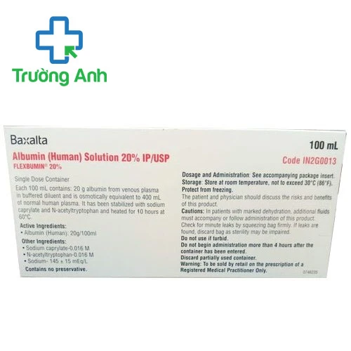 Flexbumin 20% Baxalta (100ml) - Thuốc giảm khối lượng tuần hoàn