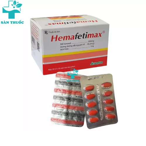 Hemafetimax - Sắt fumarat 200mg + Acid folic 1mg Vacopharm