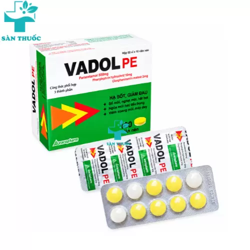 Vadol PE - Paracetamol 500mg + Phenylephrin HCl 10mg + Clorpheniramin maleat 2mg Vacopharm